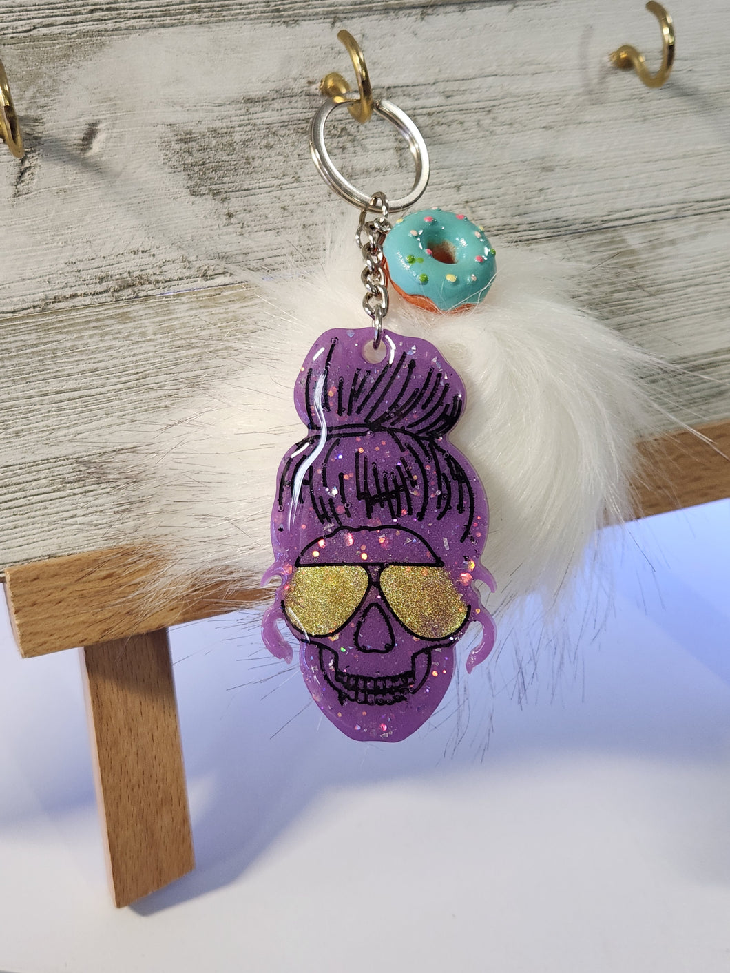 Glam Skull Keychain with Pompom