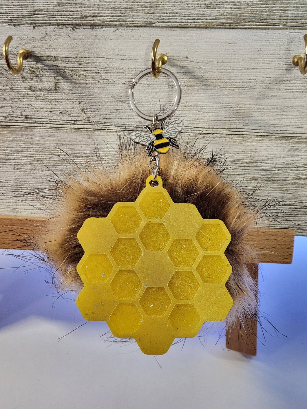 Honeycomb Keychain with Pompom